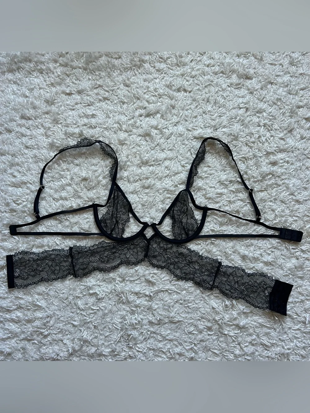NWOT Bare Necessities black strappy lace longline cutout bralette bra lingerie